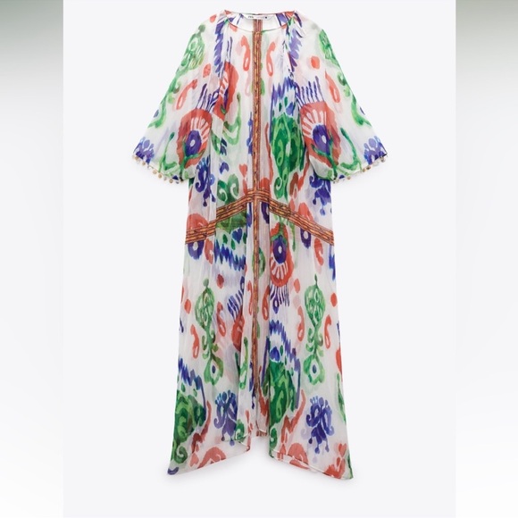 ZARA NWT LONG BEADED PRINT KAFTAN DRESS SZ XS-S and M-L - Picture 5 of 9